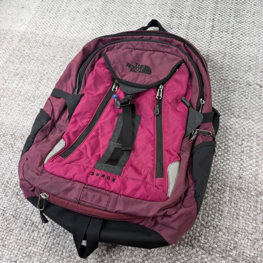 The North Face Surge Backpack Unisex OS Burgundy Pink Hiking Travel Laptop Bag